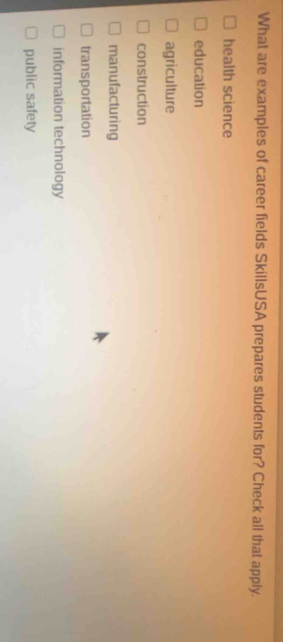 what are examples of career fields skillsusa prepares students for? che…