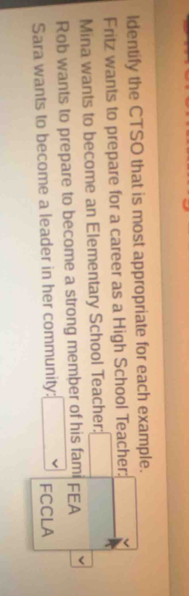 identify the ctso that is most appropriate for each example. fritz want…