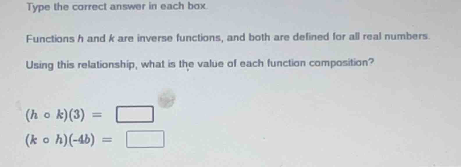 type the correct answer in each box. functions h and k are inverse func…