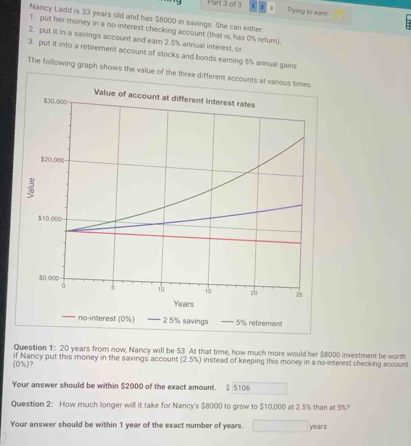 nancy ladd is 33 years old and has $8000 in savings. she can either: 1.…