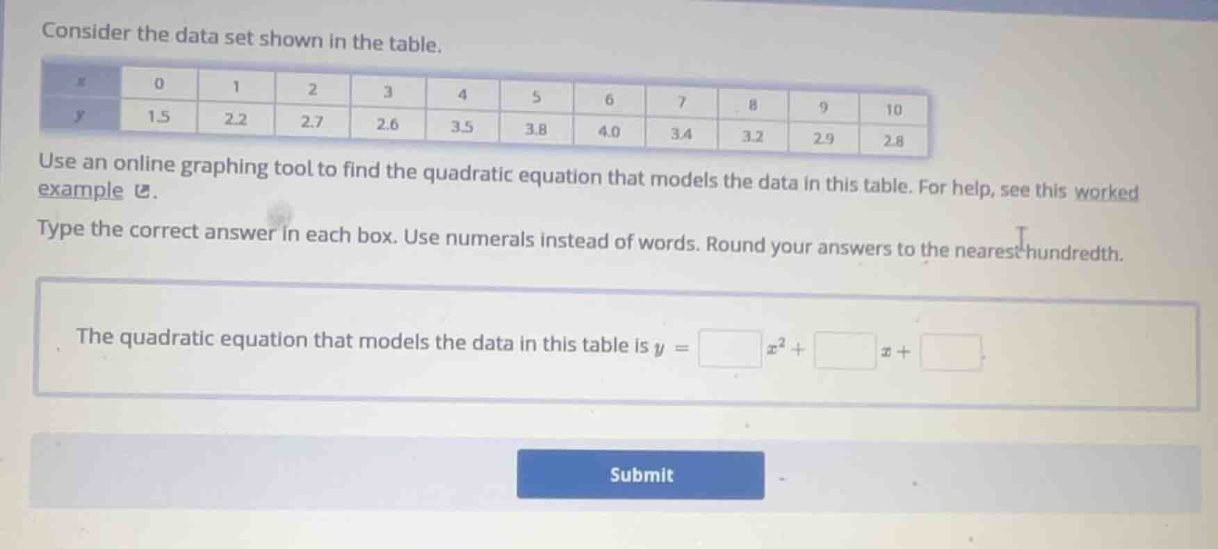 consider the data set shown in the table. x | 0 | 1 | 2 | 3 | 4 | 5 | 6…