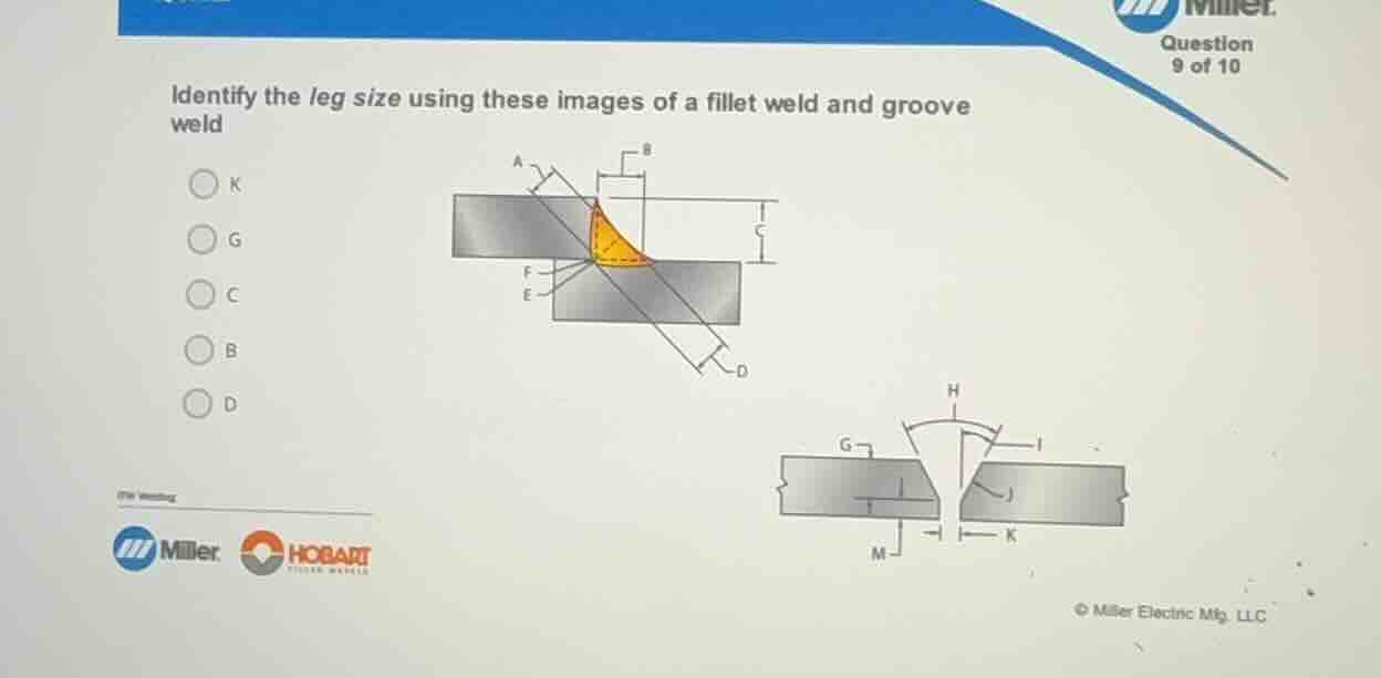 question 9 of 10 identify the leg size using these images of a fillet w…