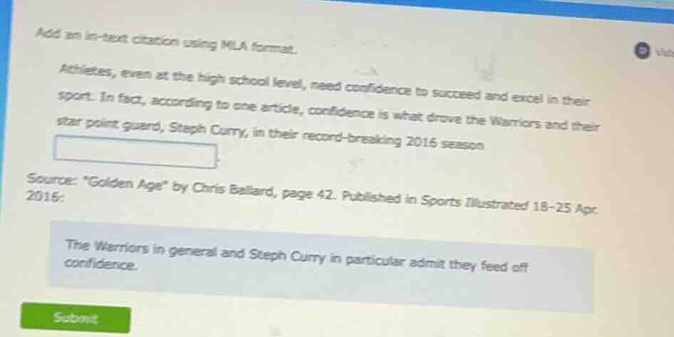 add an in - text citation using mla format. athletes, even at the high …