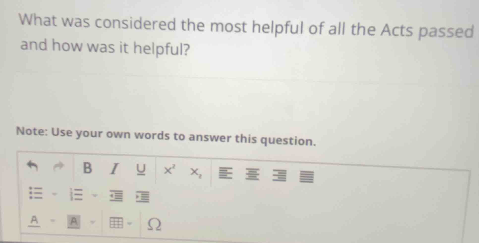 what was considered the most helpful of all the acts passed and how was…