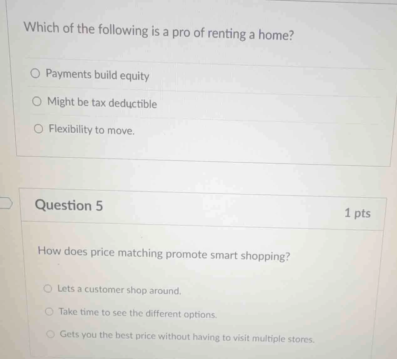 which of the following is a pro of renting a home? ○ payments build equ…