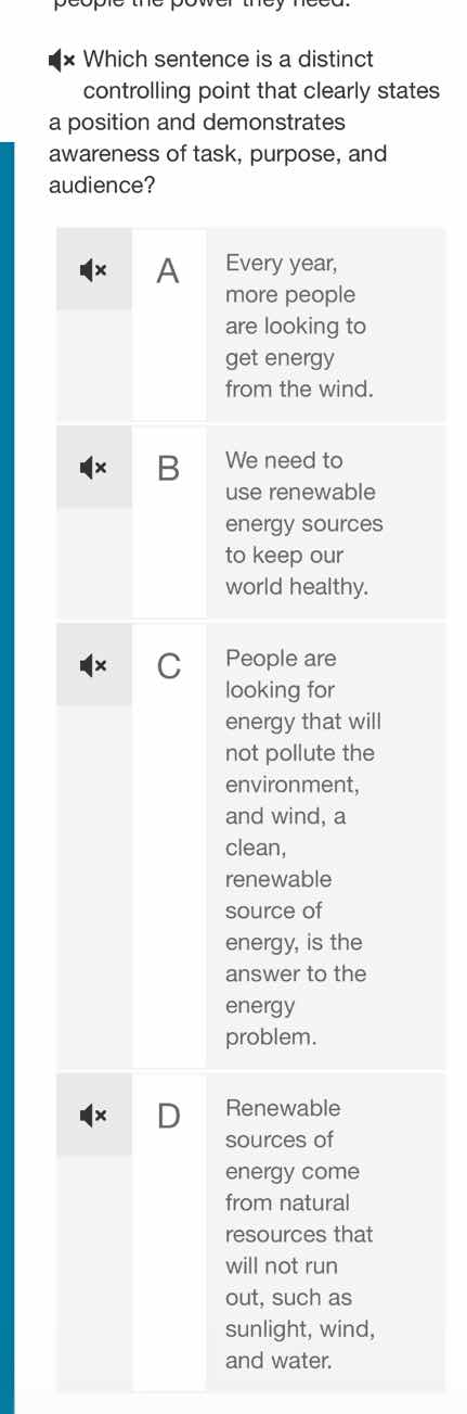 which sentence is a distinct controlling point that clearly states a po…