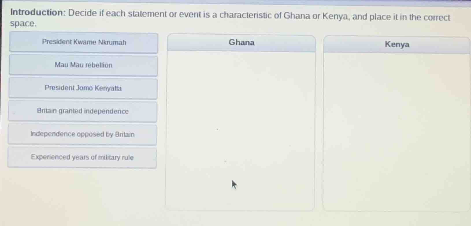 introduction: decide if each statement or event is a characteristic of …