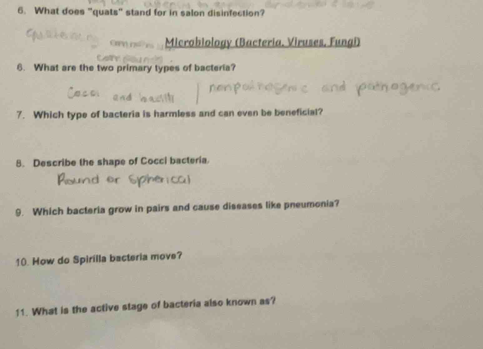 5. what does \quats\ stand for in salon disinfection? 6. what are the t…