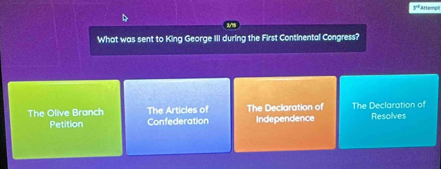 what was sent to king george iii during the first continental congress?…