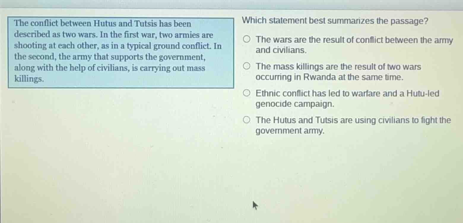 the conflict between hutus and tutsis has been described as two wars. i…