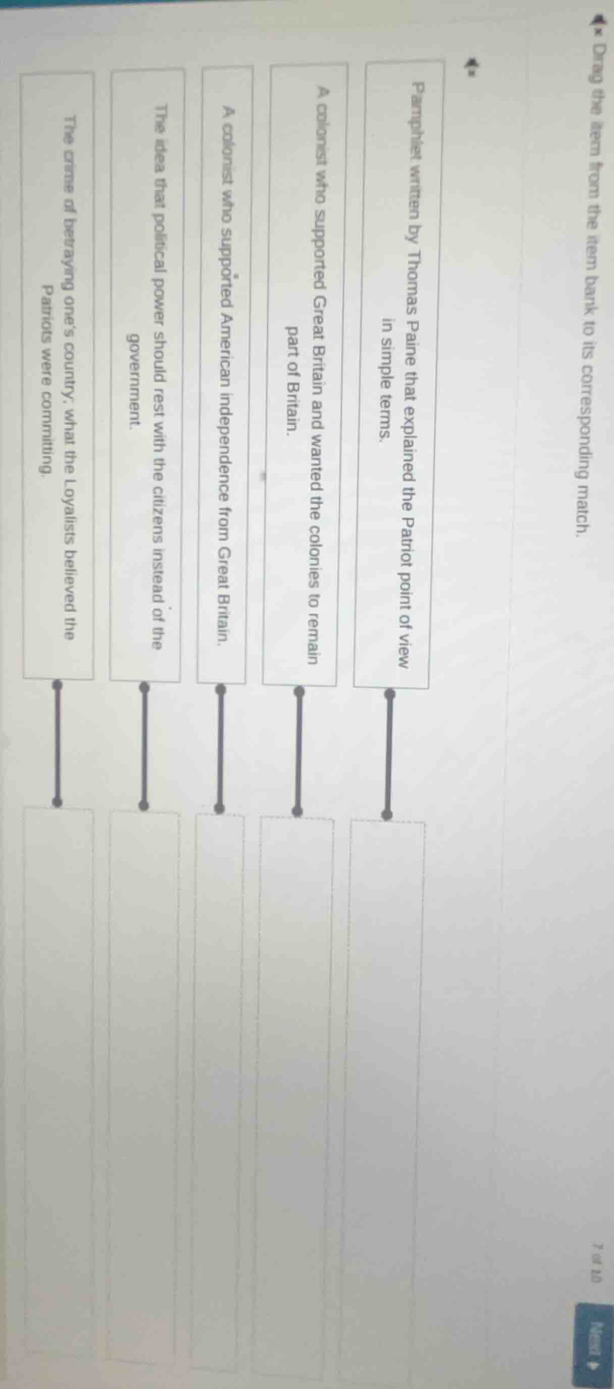 drag the item from the item bank to its corresponding match. pamphlet w…