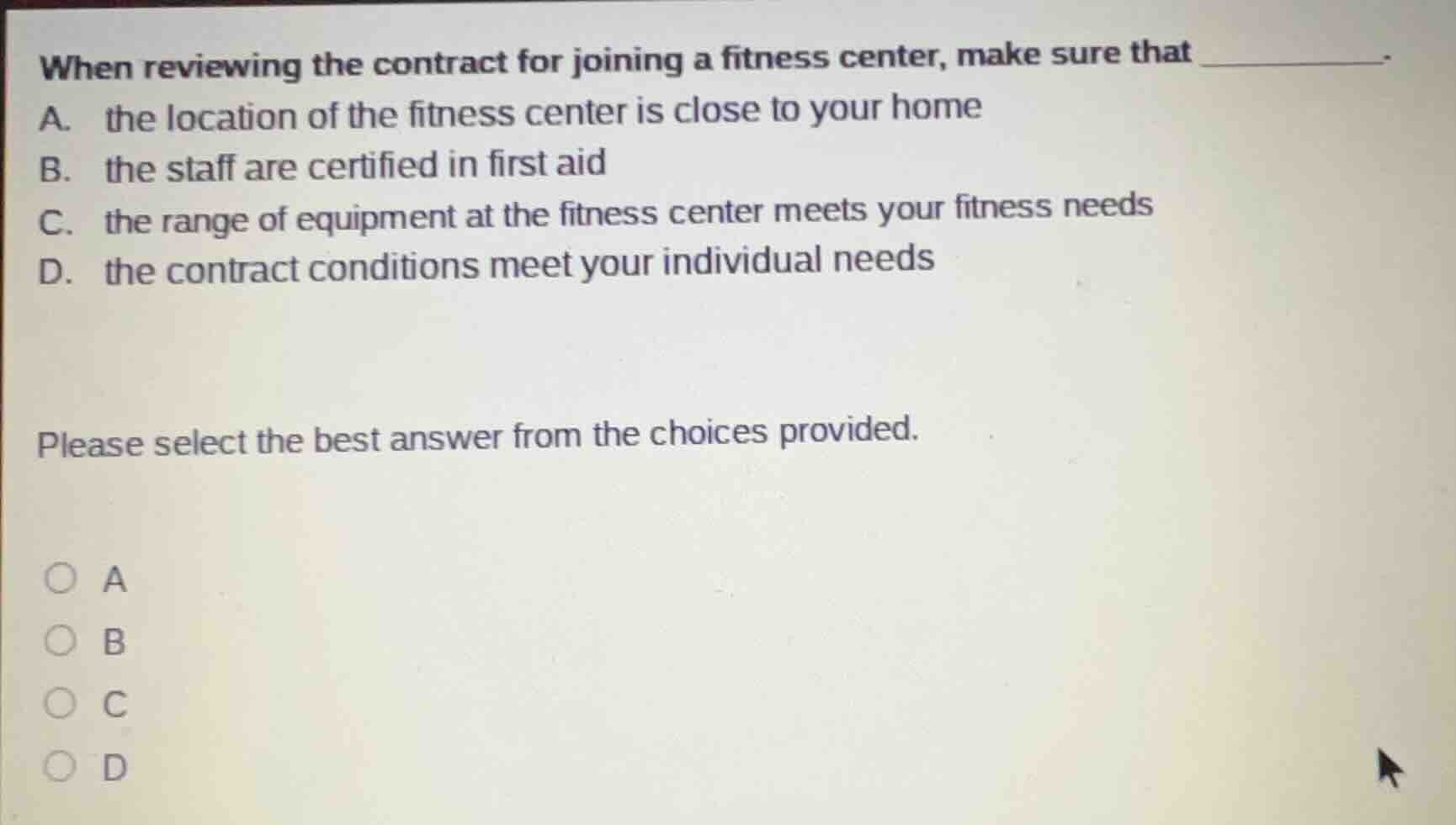 when reviewing the contract for joining a fitness center, make sure tha…
