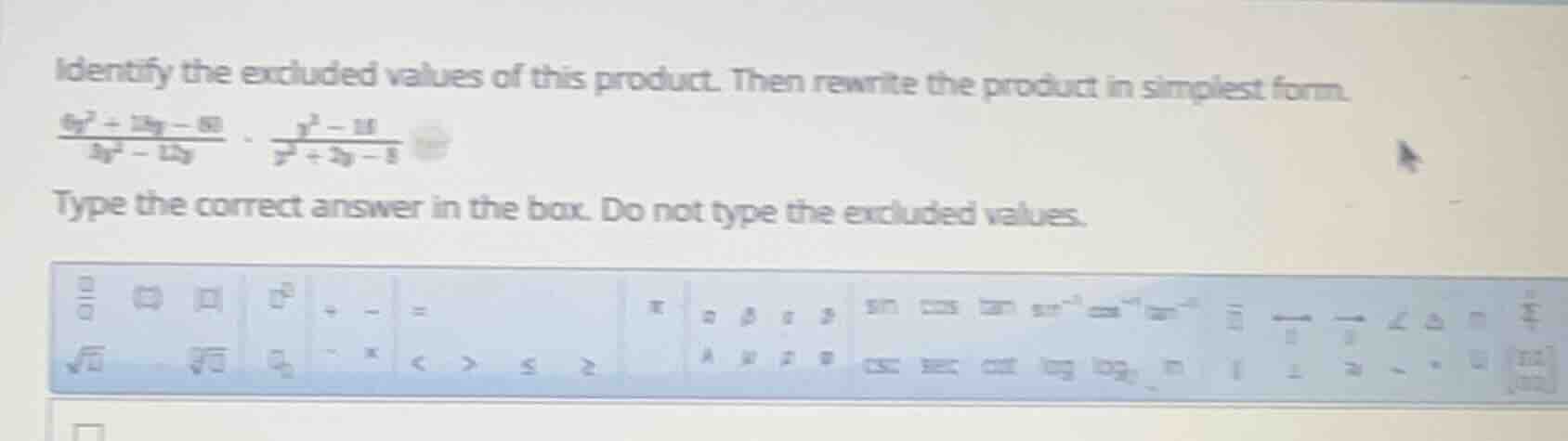 identify the excluded values of this product. then rewrite the product …