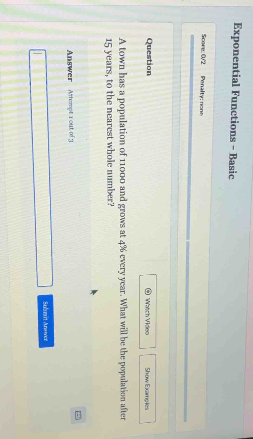 question a town has a population of 11000 and grows at 4% every year. w…