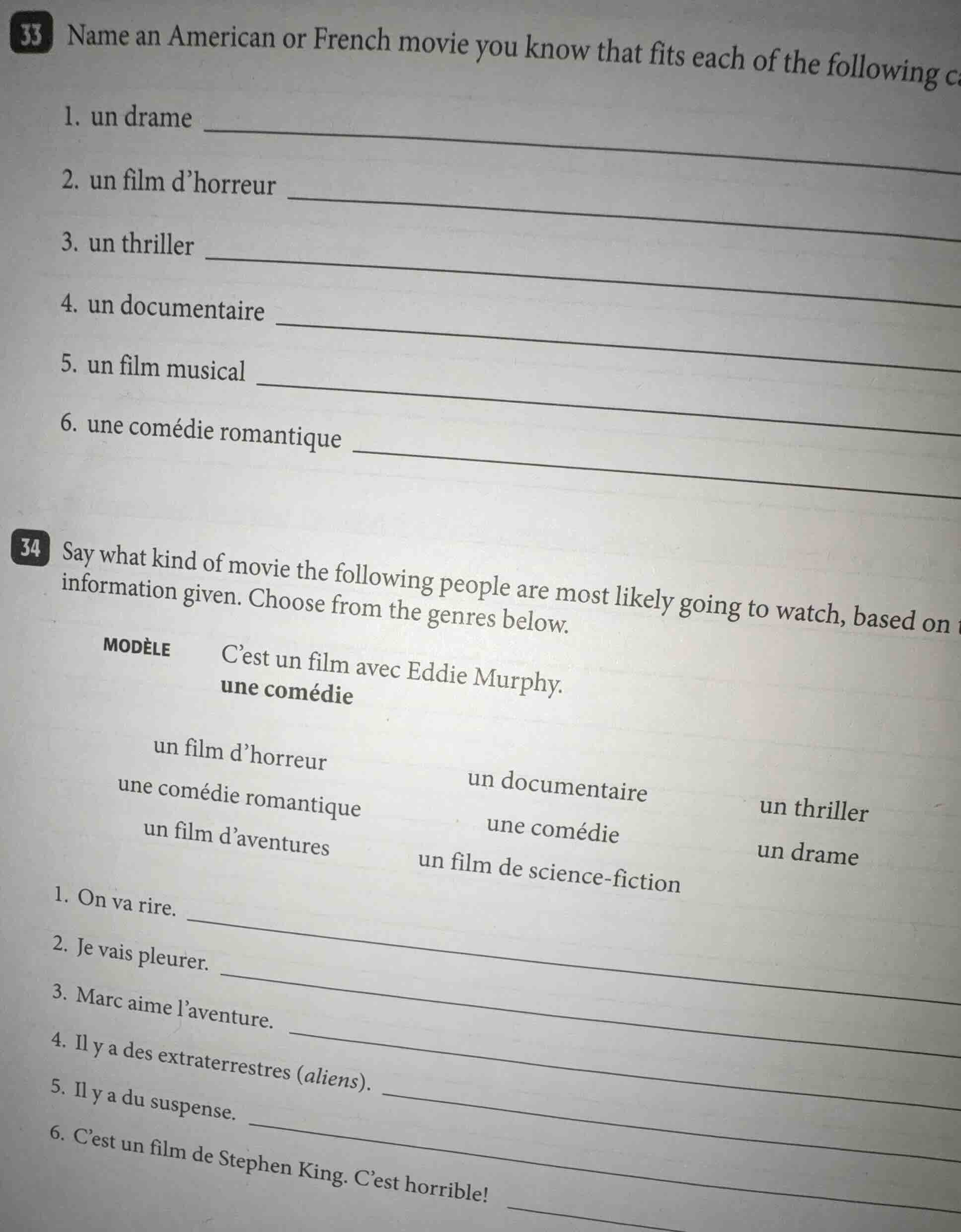 33 name an american or french movie you know that fits each of the foll…