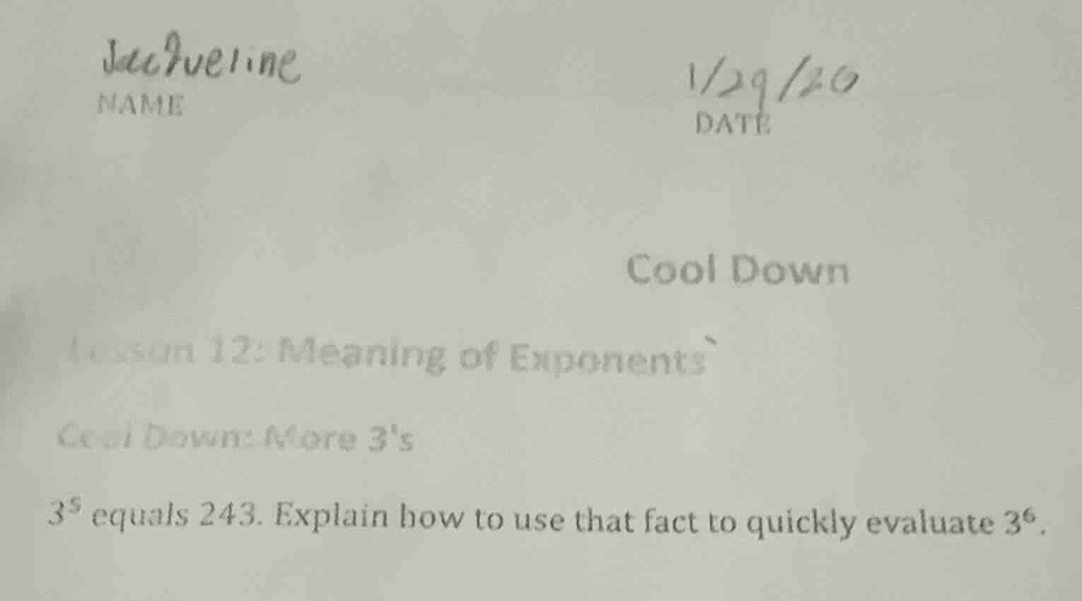 name jacqueline date 1/29/20 cool down lesson 12: meaning of exponents …