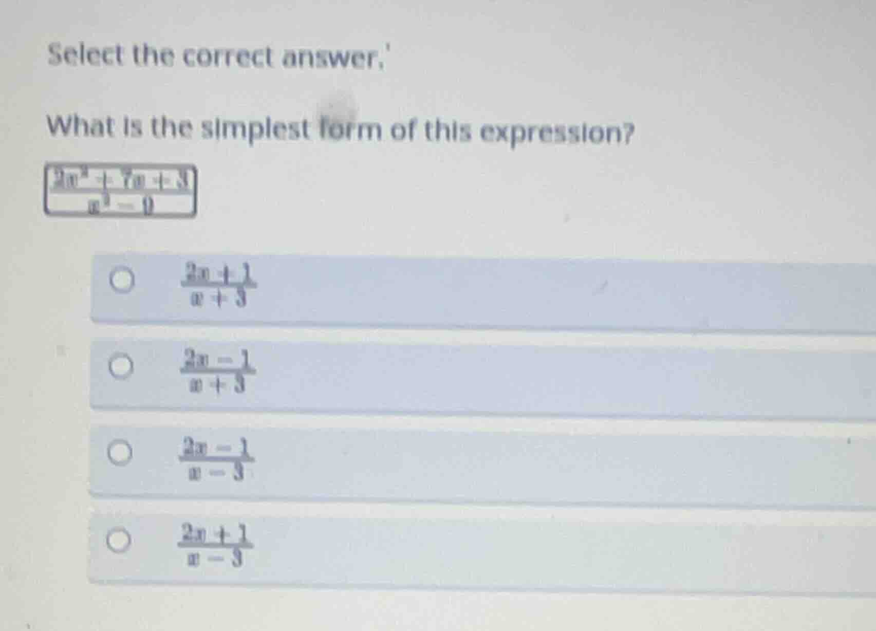 select the correct answer, what is the simplest form of this expression…