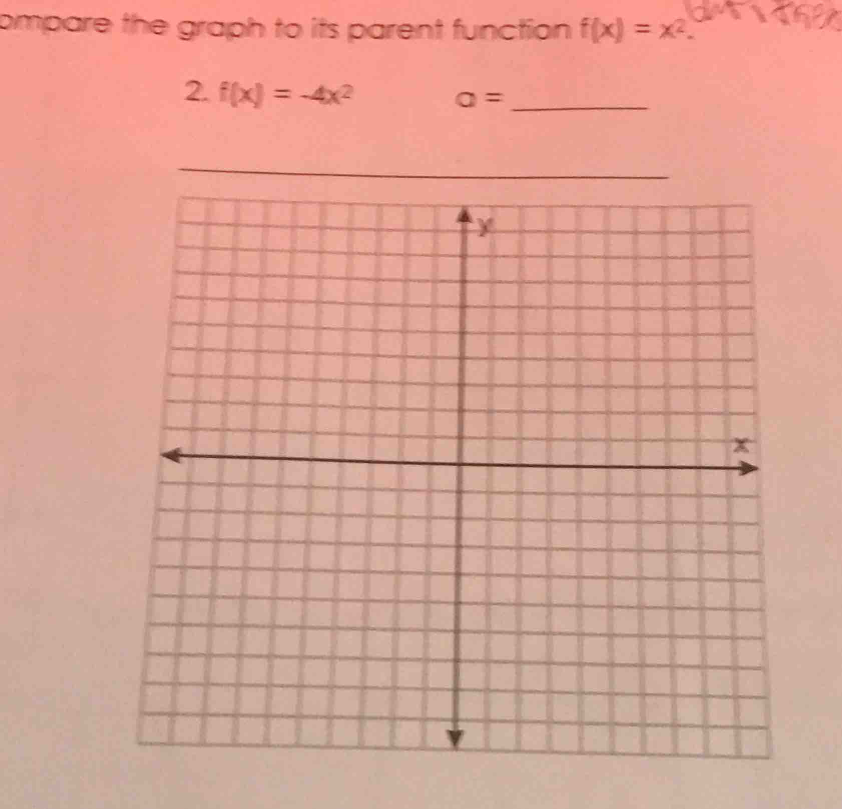 compare the graph to its parent function ( f(x) = x^2 ). 2. ( f(x) = -4…