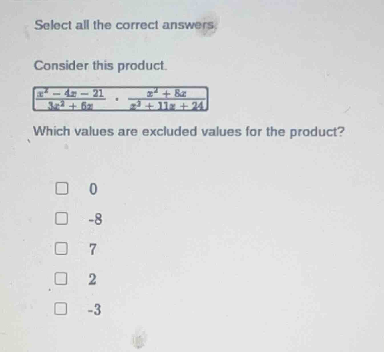 select all the correct answers. consider this product. $\frac{x^2 - 4x …