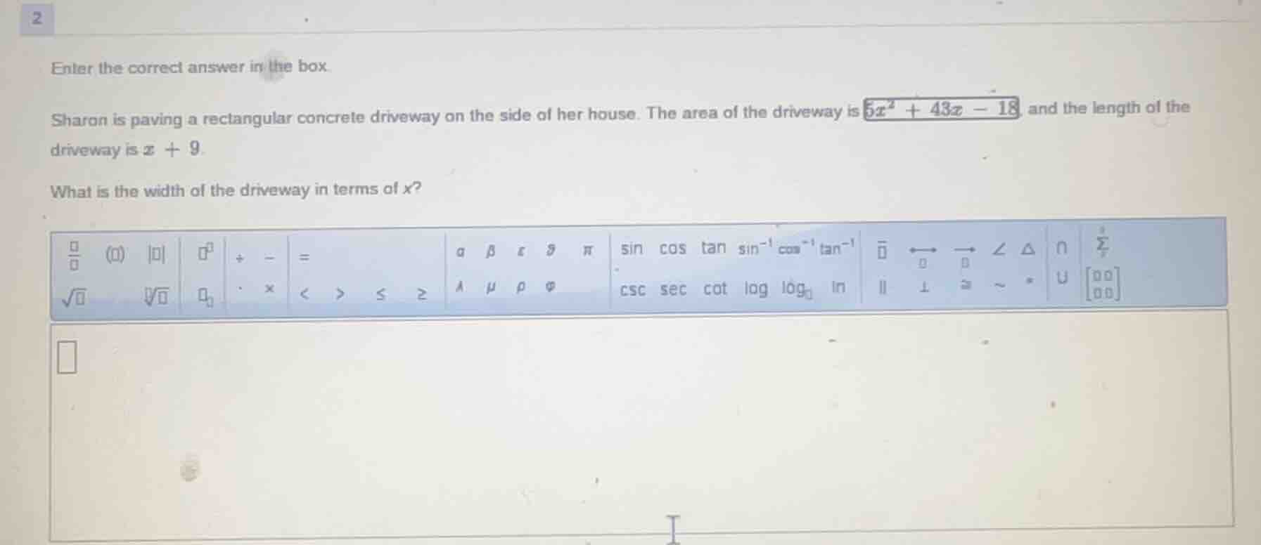 enter the correct answer in the box. sharon is paving a rectangular con…