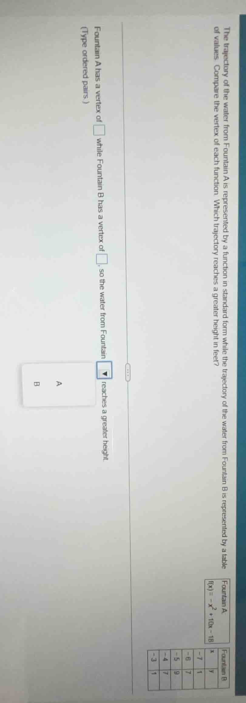 the trajectory of the water from fountain a is represented by a functio…