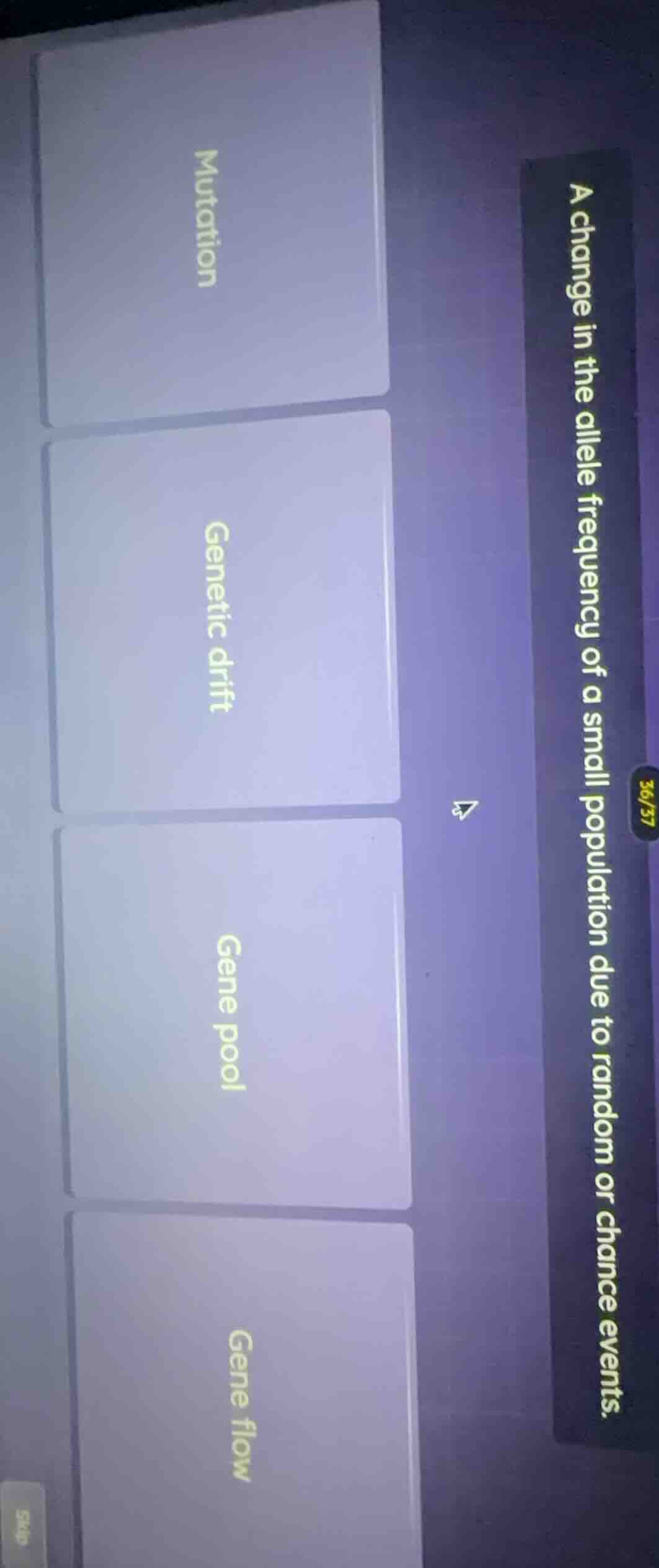 a change in the allele frequency of a small population due to random or…