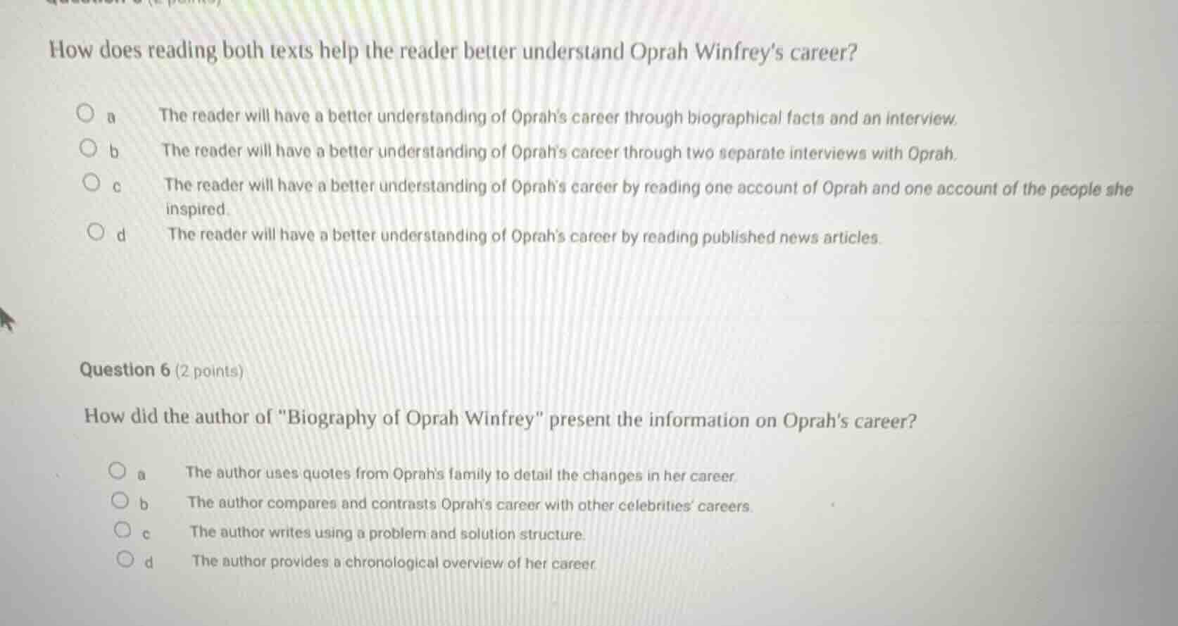 how does reading both texts help the reader better understand oprah win…