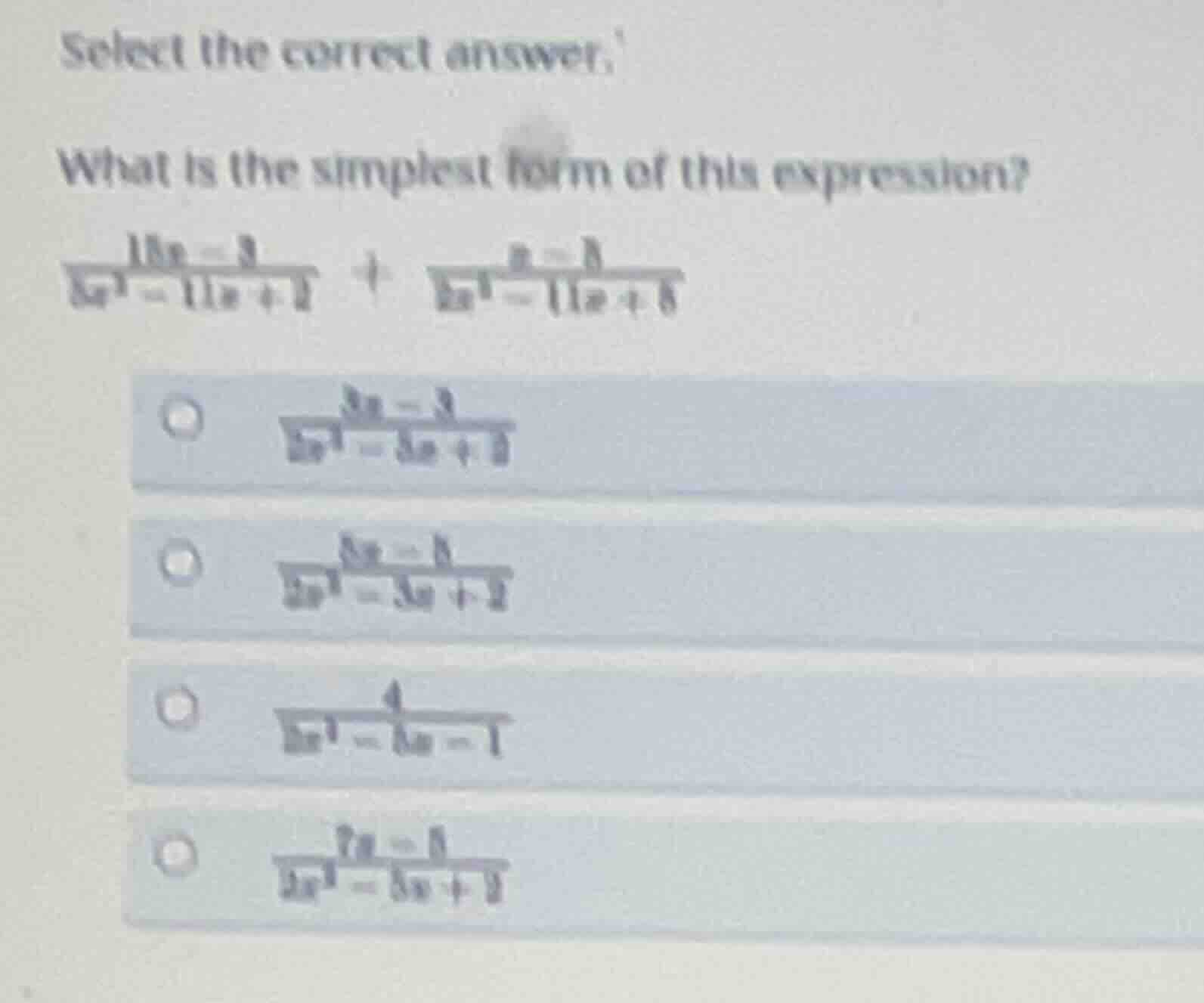 select the correct answer. what is the simplest form of this expression…