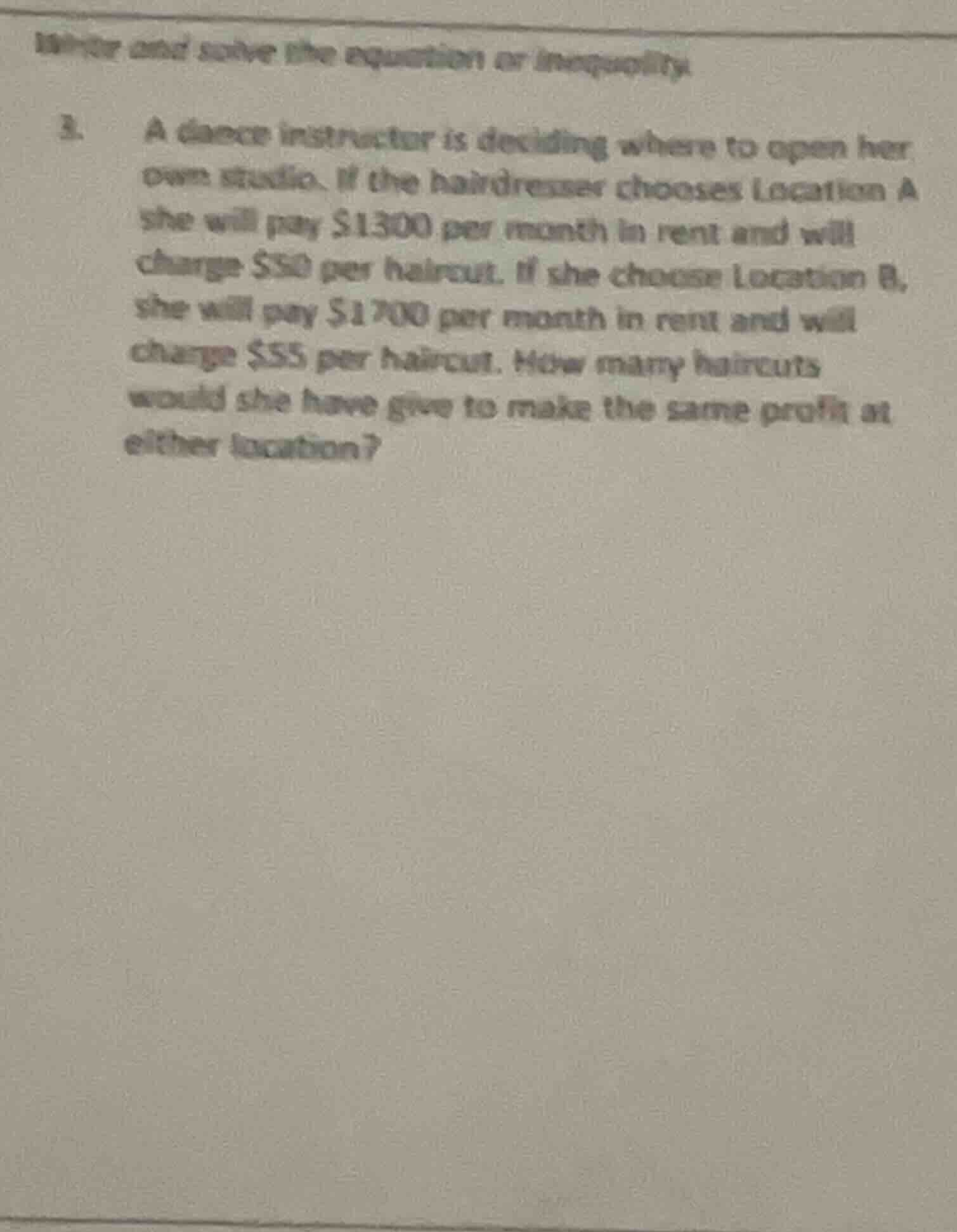 write and solve the equation or inequality. 1. a dance instructor is de…
