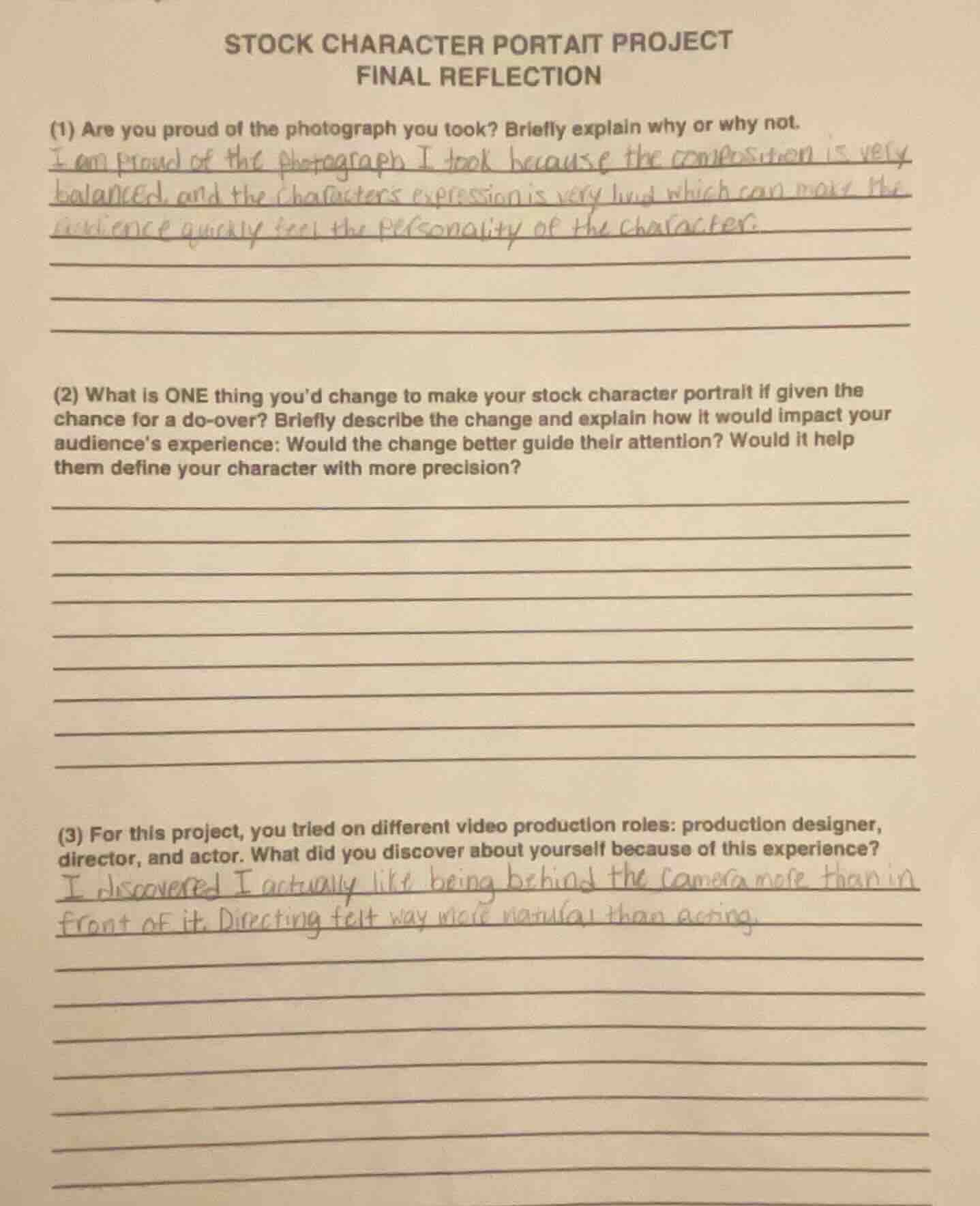 stock character portrait project final reflection (1) are you proud of …