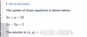 fill in the blank the system of linear equations is shown below: $3x + …