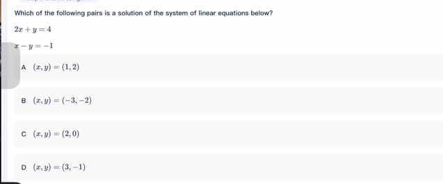 which of the following pairs is a solution of the system of linear equa…