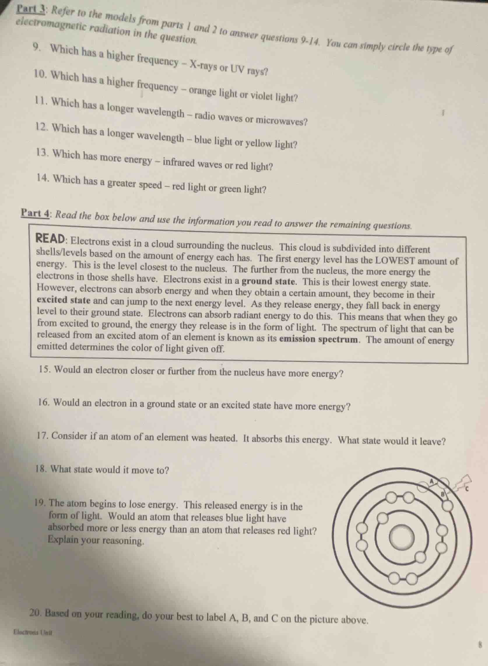part 3: refer to the models from parts 1 and 2 to answer questions 9-14…