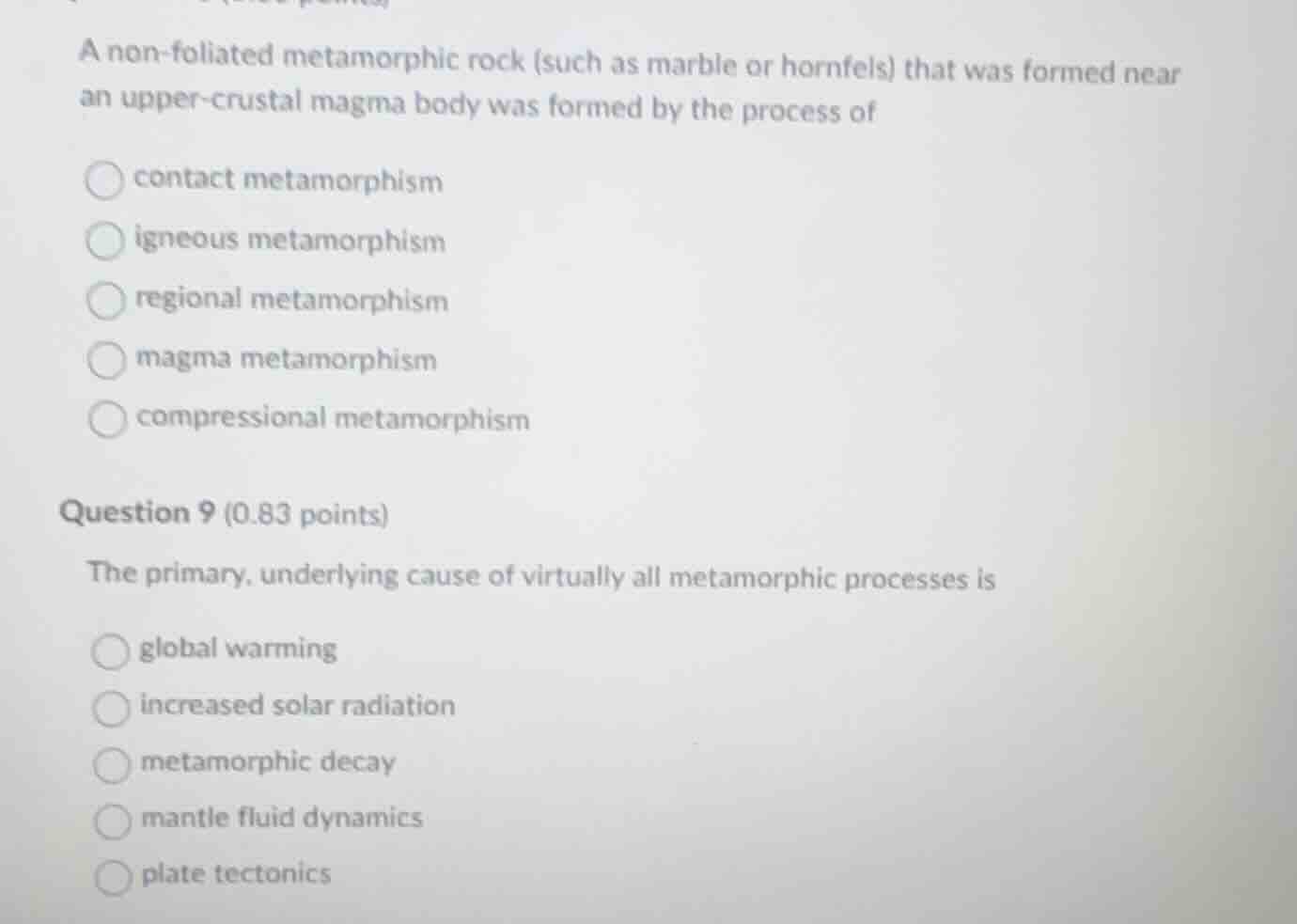a non-foliated metamorphic rock (such as marble or hornfels) that was f…