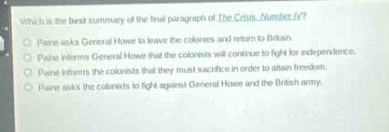 which is the best summary of the final paragraph of the crisis, number …