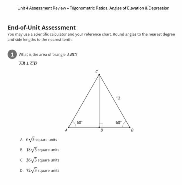 unit 4 assessment review – trigonometric ratios, angles of elevation & …