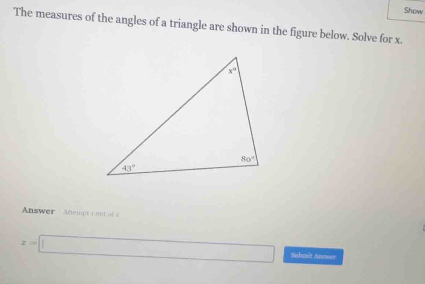 the measures of the angles of a triangle are shown in the figure below.…