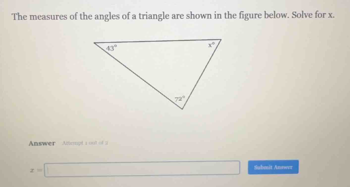 the measures of the angles of a triangle are shown in the figure below.…