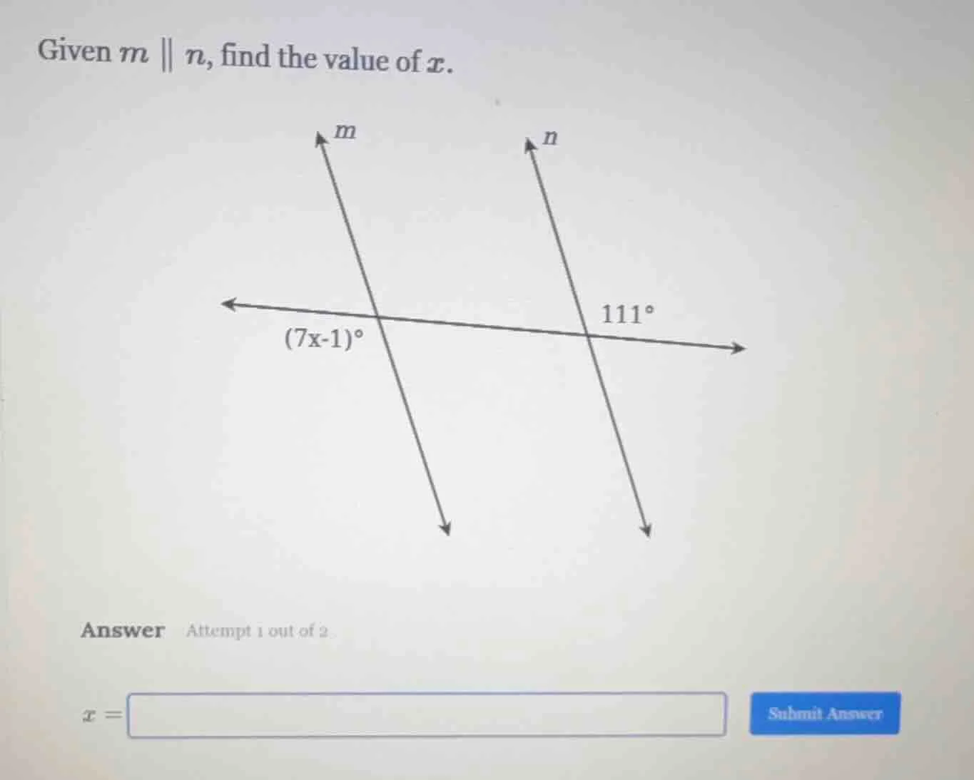 given ( m parallel n ), find the value of ( x ). answer attempt 1 out o…