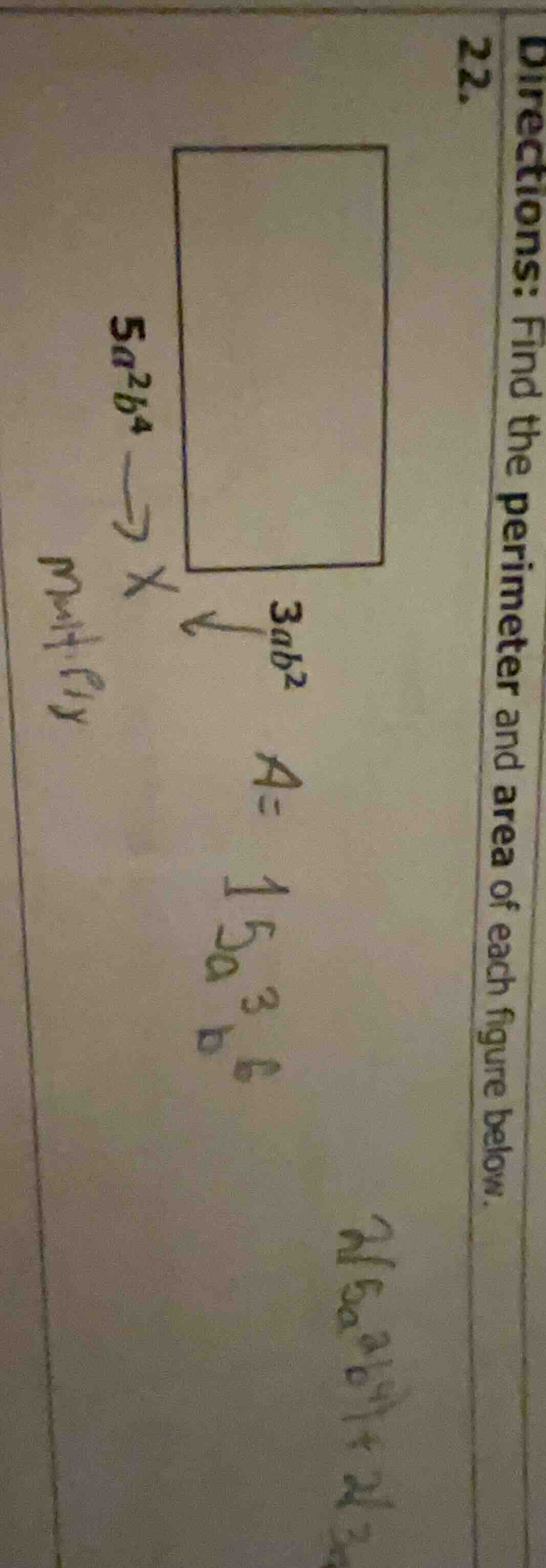 directions: find the perimeter and area of each figure below. 22. recta…
