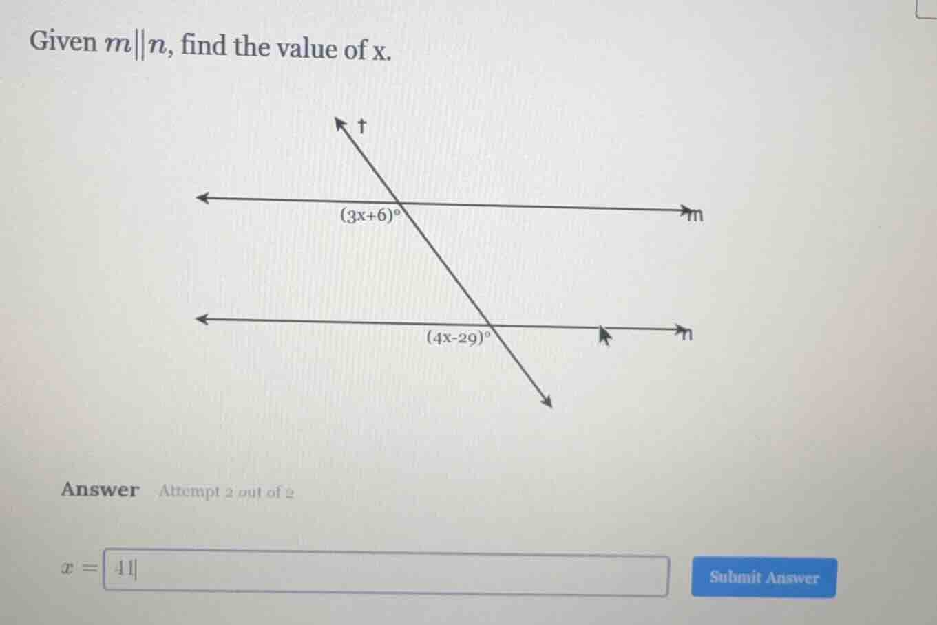 given ( m parallel n ), find the value of x.