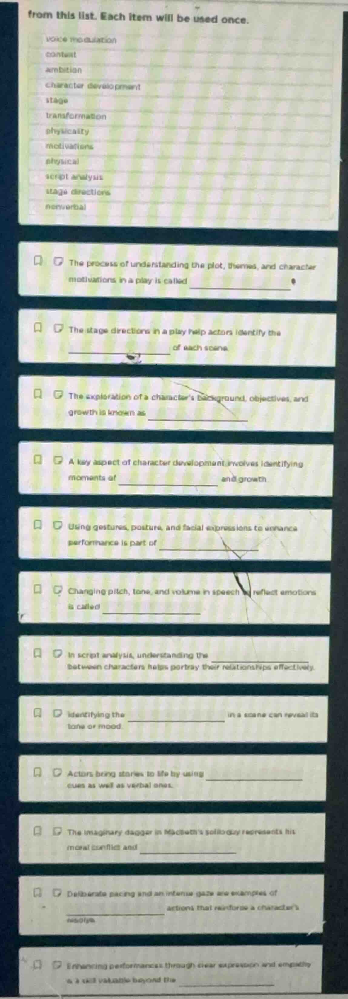 from this list. each item will be used once. voice modulation context a…