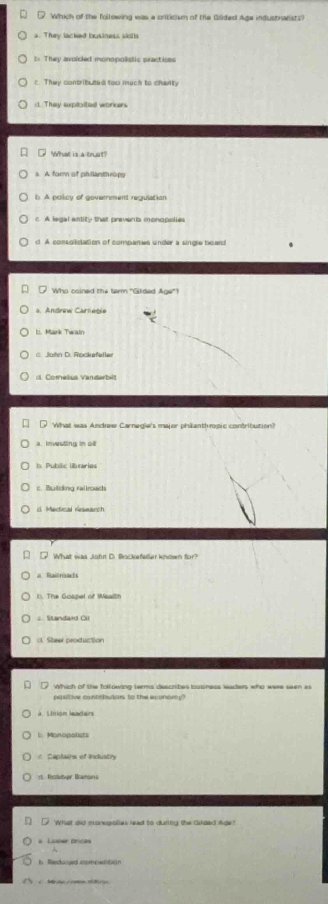 1. which of the following was a criticism of the gilded age industriali…