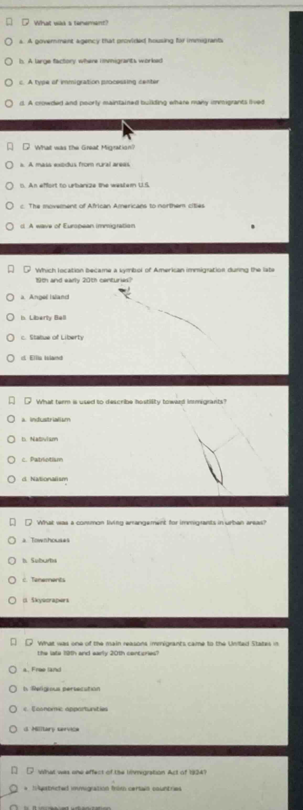 what was a tenement? a. a government agency that provided housing for i…