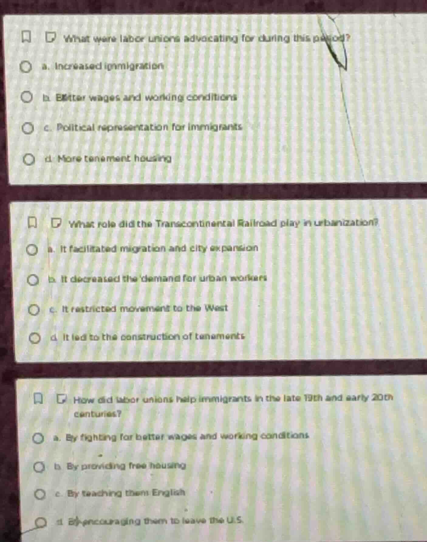 what were labor unions advocating for during this period? a. increased …