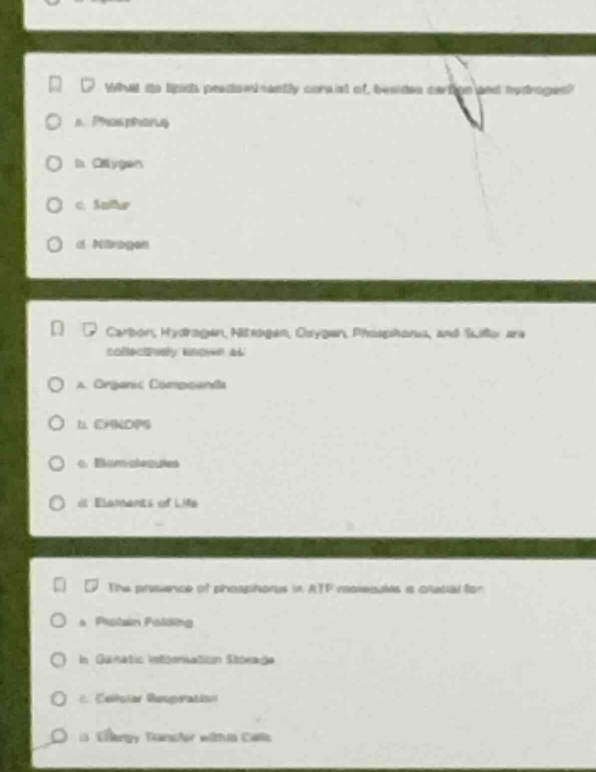 what do lipids (predominantly) consist of, besides carbon and hydrogen?…