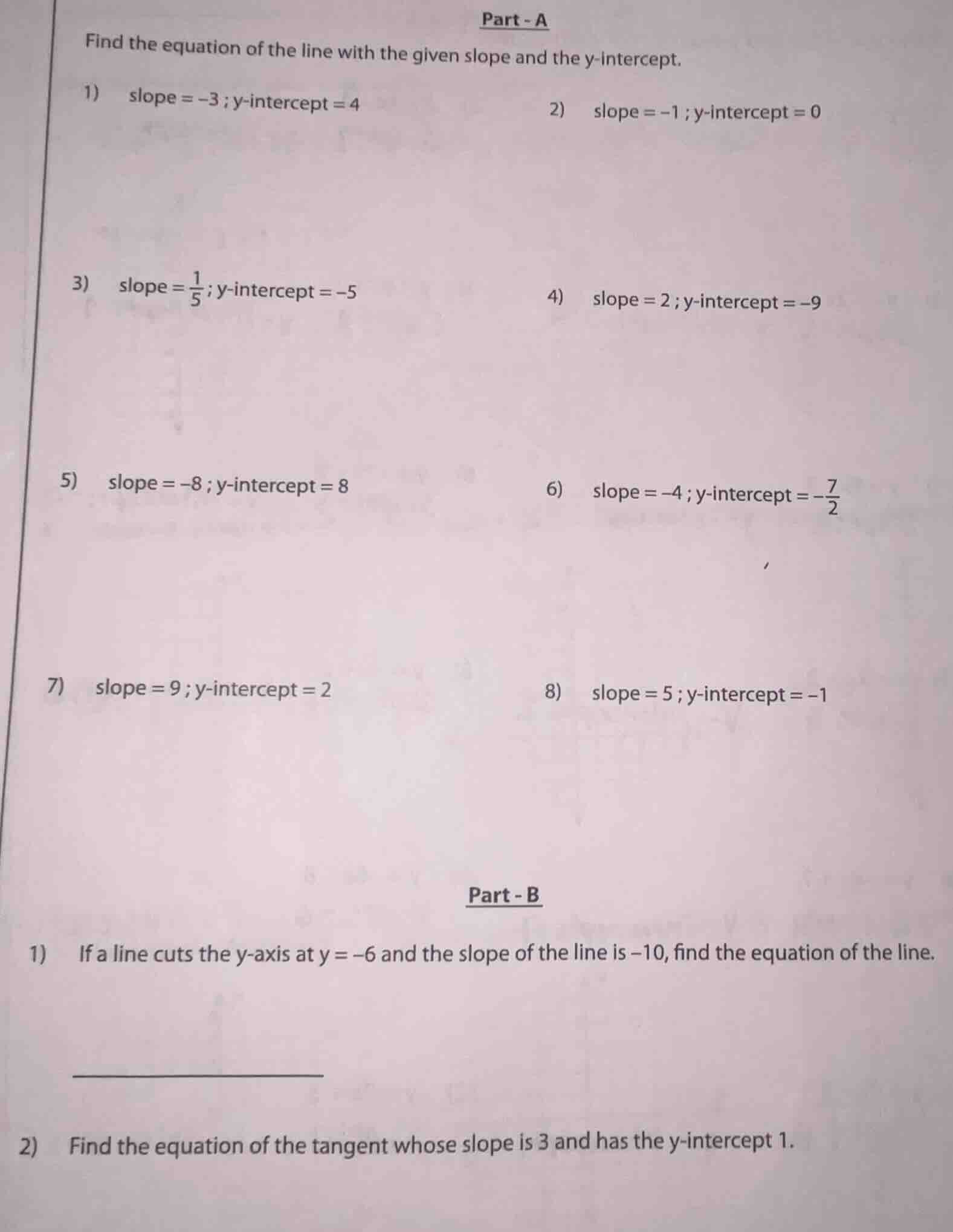 part - a find the equation of the line with the given slope and the y -…