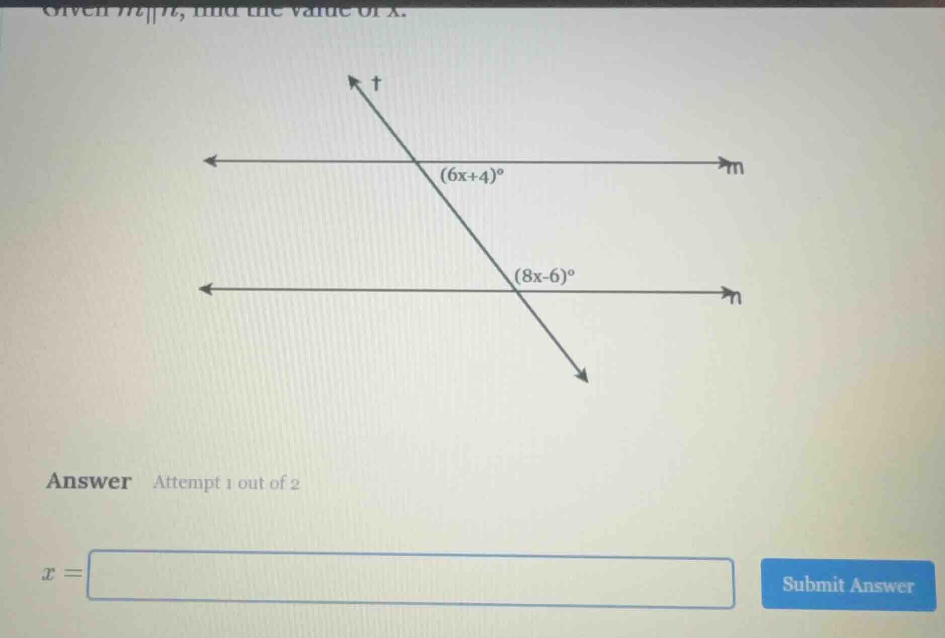 given ( m parallel n ), find the value of ( x ). answer attempt 1 out o…