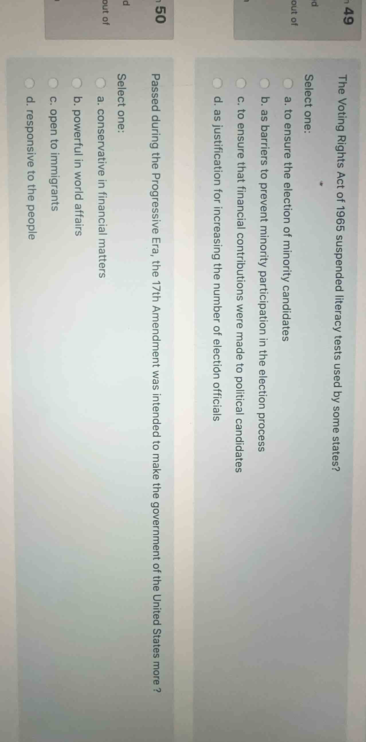 the voting rights act of 1965 suspended literacy tests used by some sta…