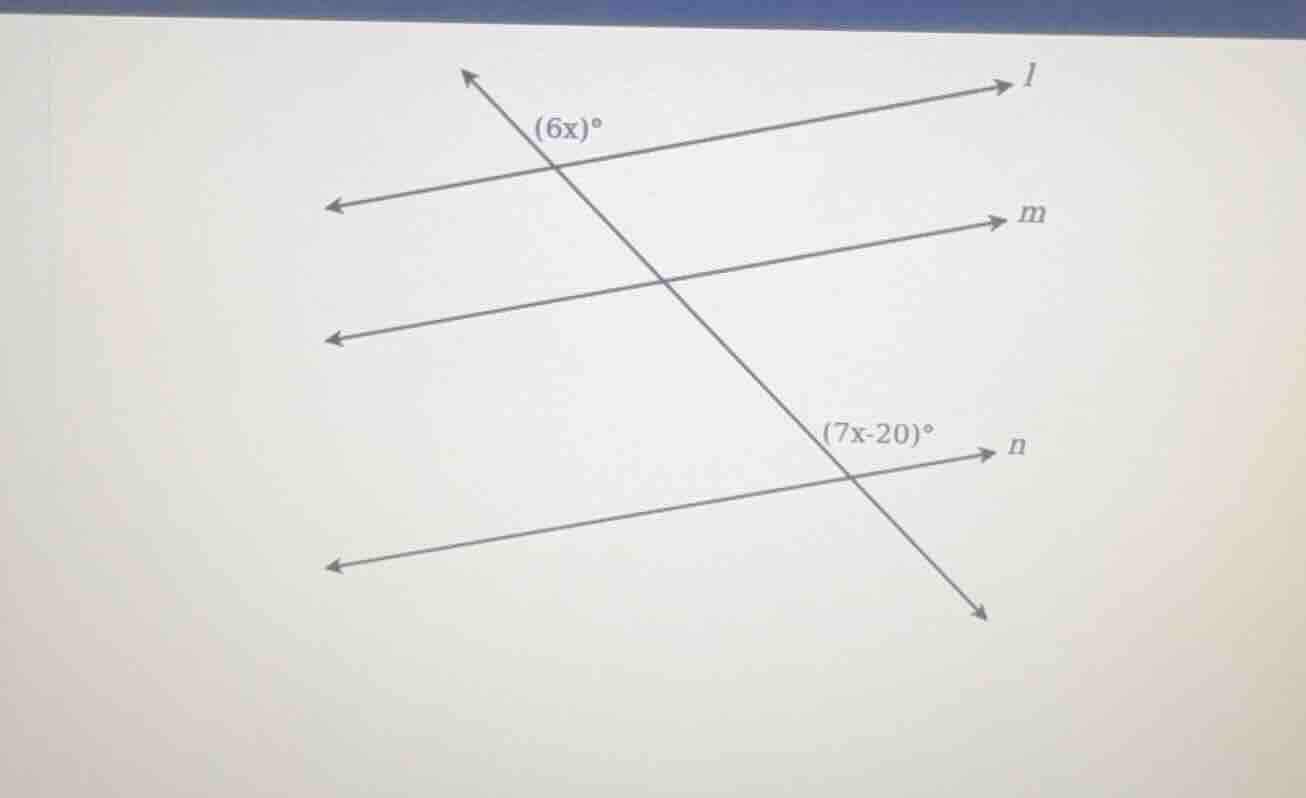 there is a diagram with three parallel lines l, m, n (l is the top, m i…